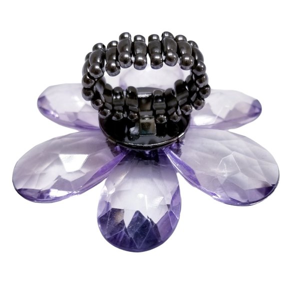 Extra Large Womens Purple Teardrop Crystal Flower Stretch Fashion Cocktail Ring - Picture 11 of 12